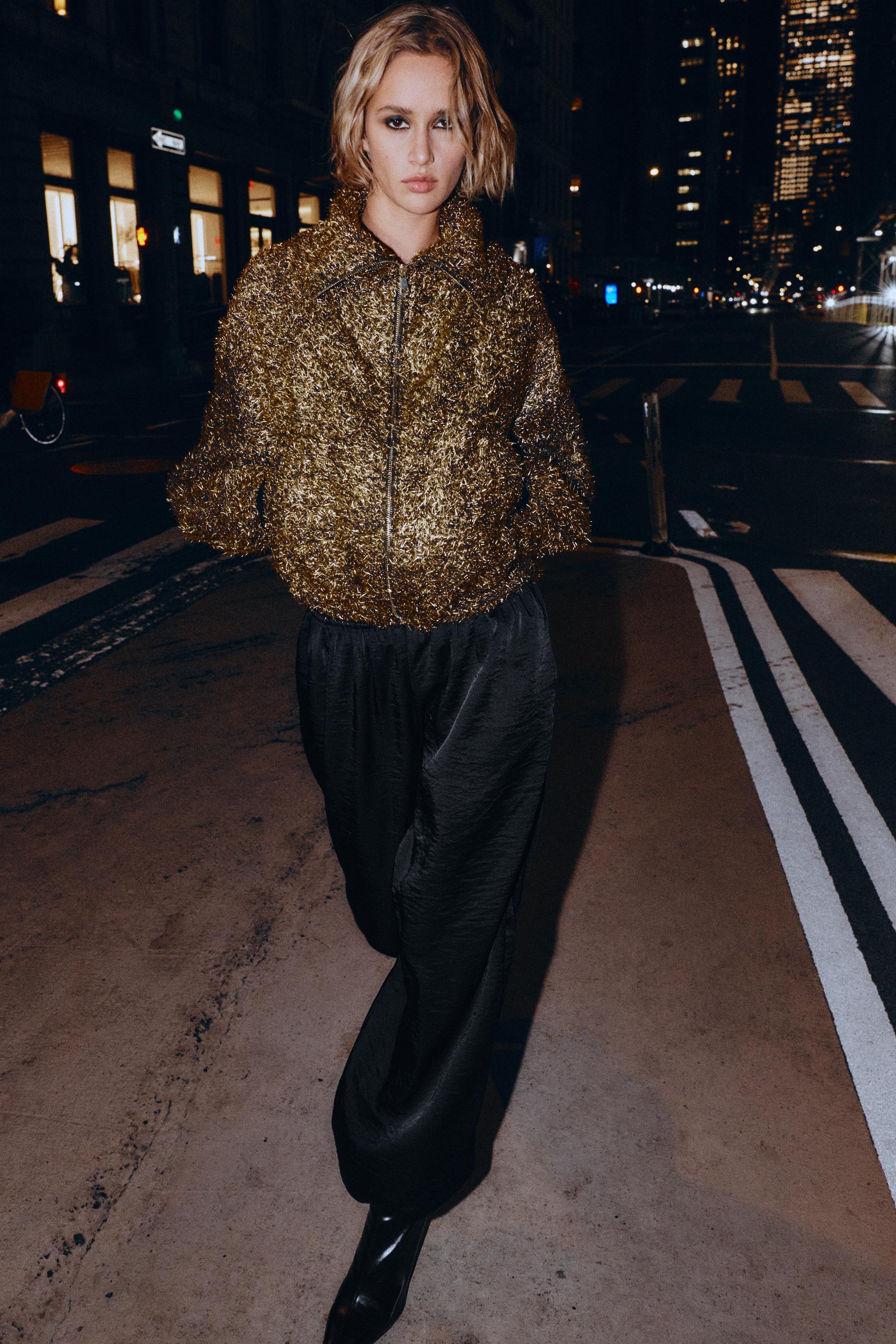 METALLIC THREAD BOMBER JACKET